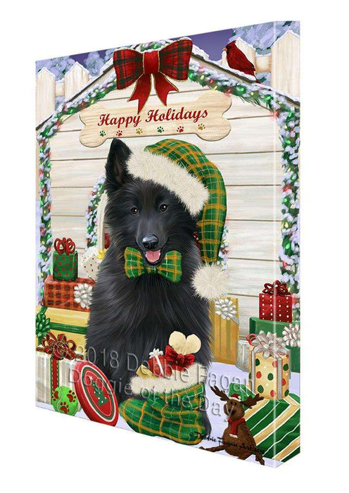 Happy Holidays Christmas Belgian Shepherd Dog House with Presents Canvas Print Wall Art Décor CVS78542