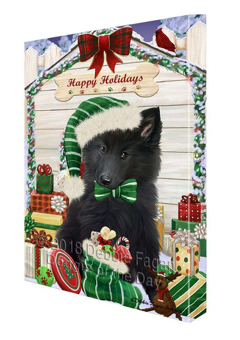 Happy Holidays Christmas Belgian Shepherd Dog House with Presents Canvas Print Wall Art Décor CVS78551
