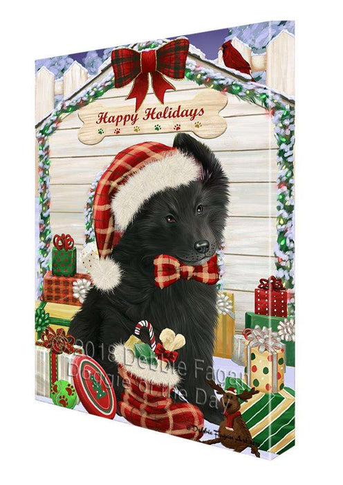 Happy Holidays Christmas Belgian Shepherd Dog House with Presents Canvas Print Wall Art Décor CVS78560