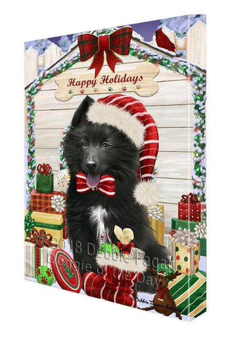 Happy Holidays Christmas Belgian Shepherd Dog House with Presents Canvas Print Wall Art Décor CVS78569