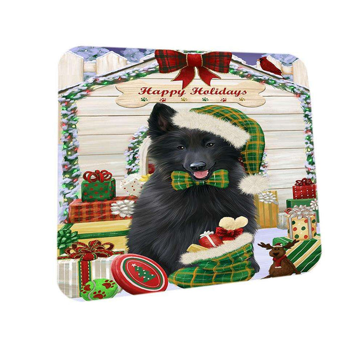 Happy Holidays Christmas Belgian Shepherd Dog House with Presents Coasters Set of 4 CST51287