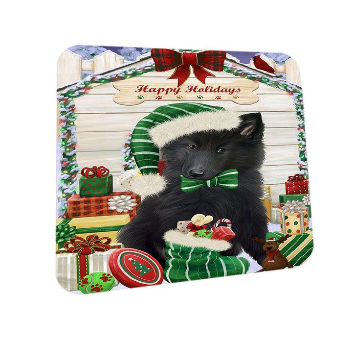 Happy Holidays Christmas Belgian Shepherd Dog House with Presents Coasters Set of 4 CST51288
