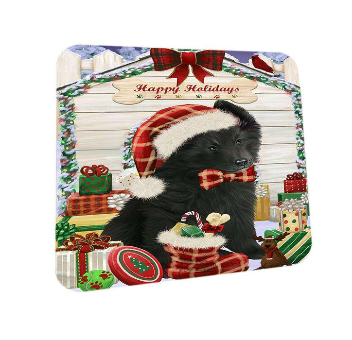 Happy Holidays Christmas Belgian Shepherd Dog House with Presents Coasters Set of 4 CST51289