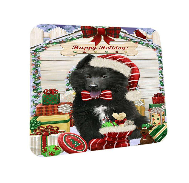 Happy Holidays Christmas Belgian Shepherd Dog House with Presents Coasters Set of 4 CST51290