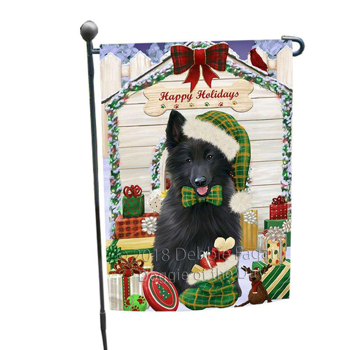 Happy Holidays Christmas Belgian Shepherd Dog House with Presents Garden Flag GFLG51250
