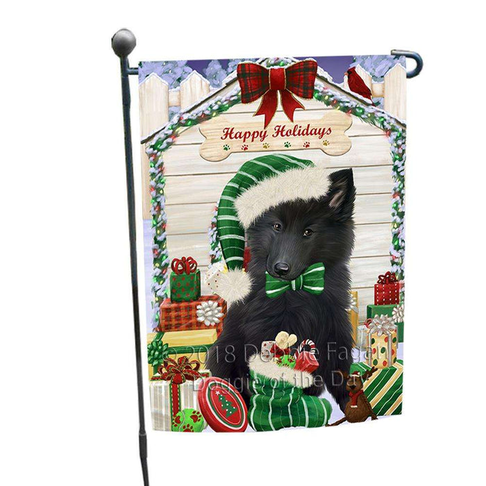 Happy Holidays Christmas Belgian Shepherd Dog House with Presents Garden Flag GFLG51251