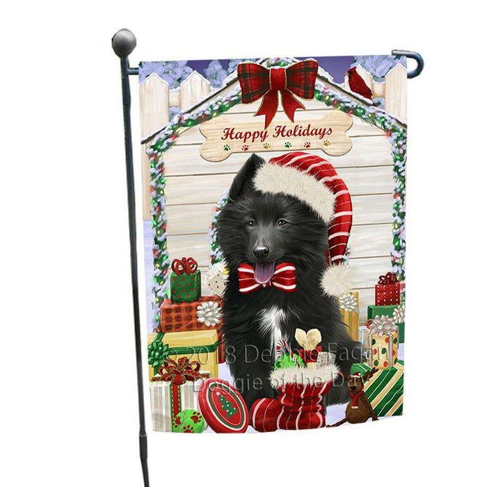 Happy Holidays Christmas Belgian Shepherd Dog House with Presents Garden Flag GFLG51253