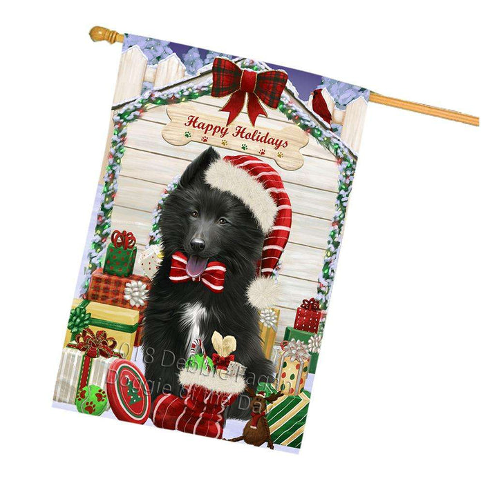 Happy Holidays Christmas Belgian Shepherd Dog House with Presents House Flag FLG51389