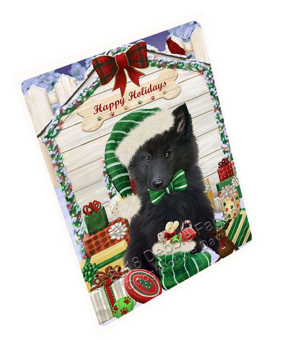 Happy Holidays Christmas Belgian Shepherd Dog House With Presents Magnet Mini (3.5" x 2") MAG58011