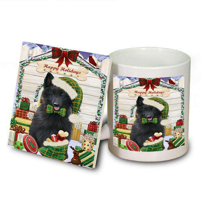 Happy Holidays Christmas Belgian Shepherd Dog House with Presents Mug and Coaster Set MUC51320