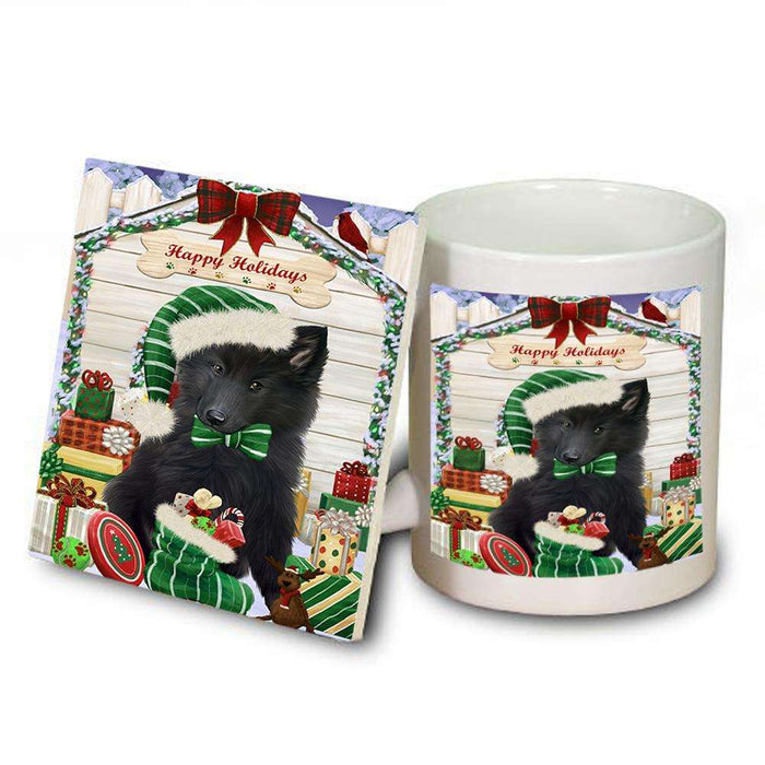 Happy Holidays Christmas Belgian Shepherd Dog House with Presents Mug and Coaster Set MUC51321