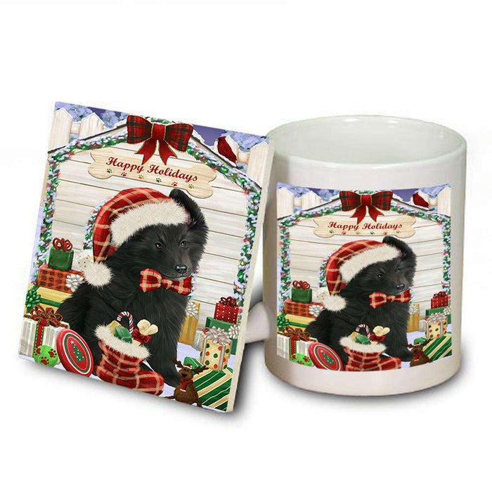 Happy Holidays Christmas Belgian Shepherd Dog House with Presents Mug and Coaster Set MUC51322