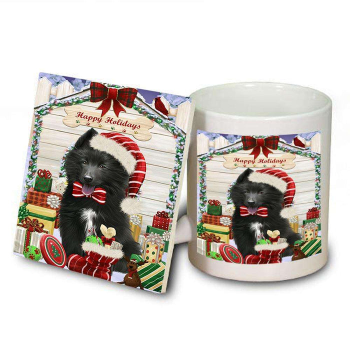 Happy Holidays Christmas Belgian Shepherd Dog House with Presents Mug and Coaster Set MUC51323