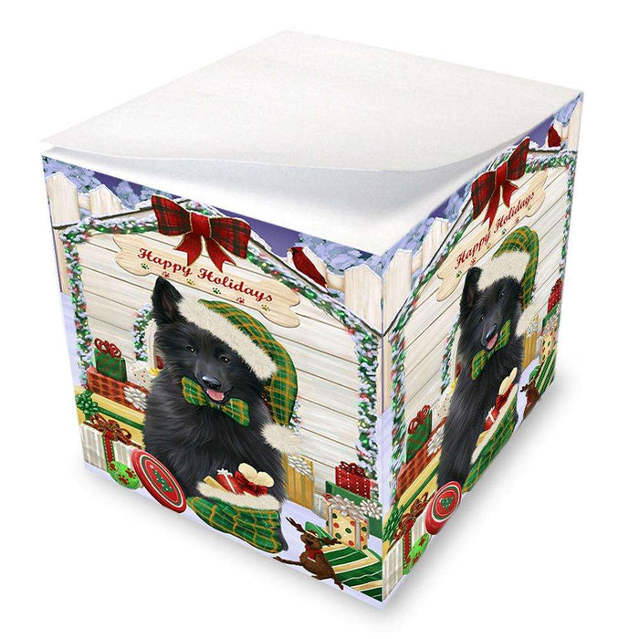 Happy Holidays Christmas Belgian Shepherd Dog House with Presents Note Cube NOC51328