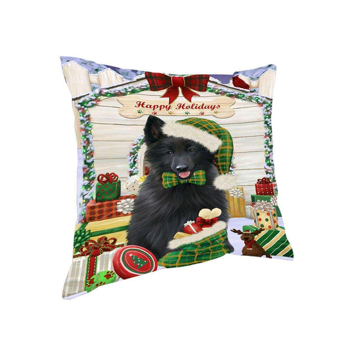 Happy Holidays Christmas Belgian Shepherd Dog House with Presents Pillow PIL61376