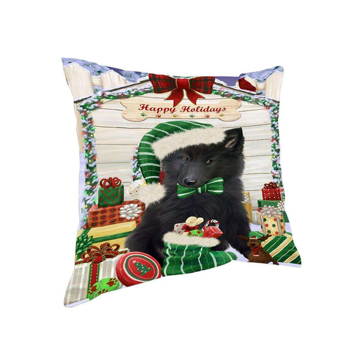 Happy Holidays Christmas Belgian Shepherd Dog House with Presents Pillow PIL61380