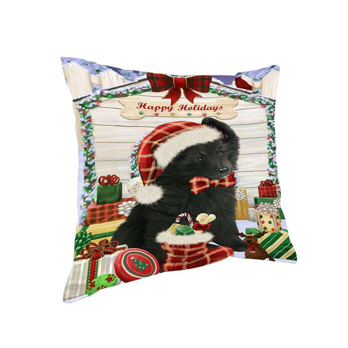 Happy Holidays Christmas Belgian Shepherd Dog House with Presents Pillow PIL61384