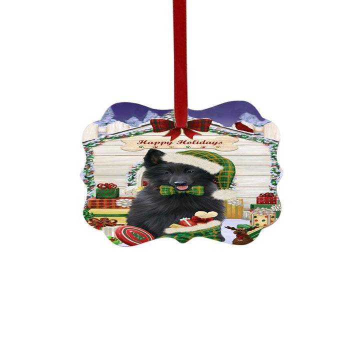 Happy Holidays Christmas Belgian Shepherd House With Presents Double-Sided Photo Benelux Christmas Ornament LOR49778