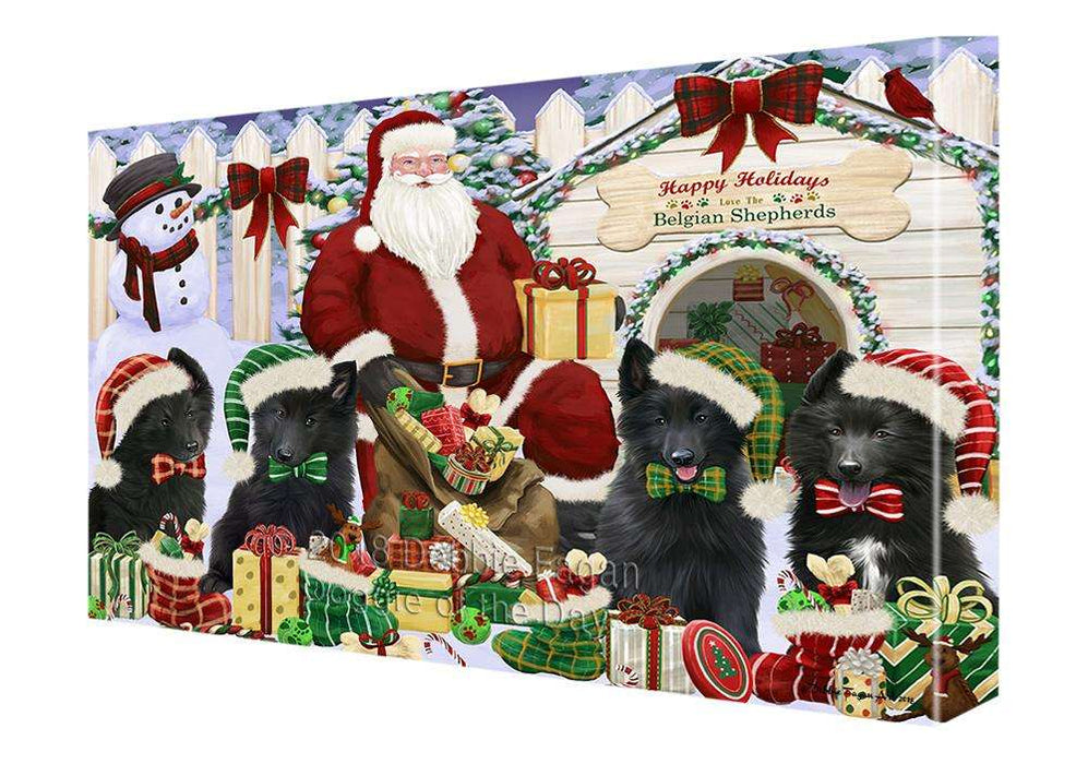 Happy Holidays Christmas Belgian Shepherds Dog House Gathering Canvas Print Wall Art Décor CVS78092
