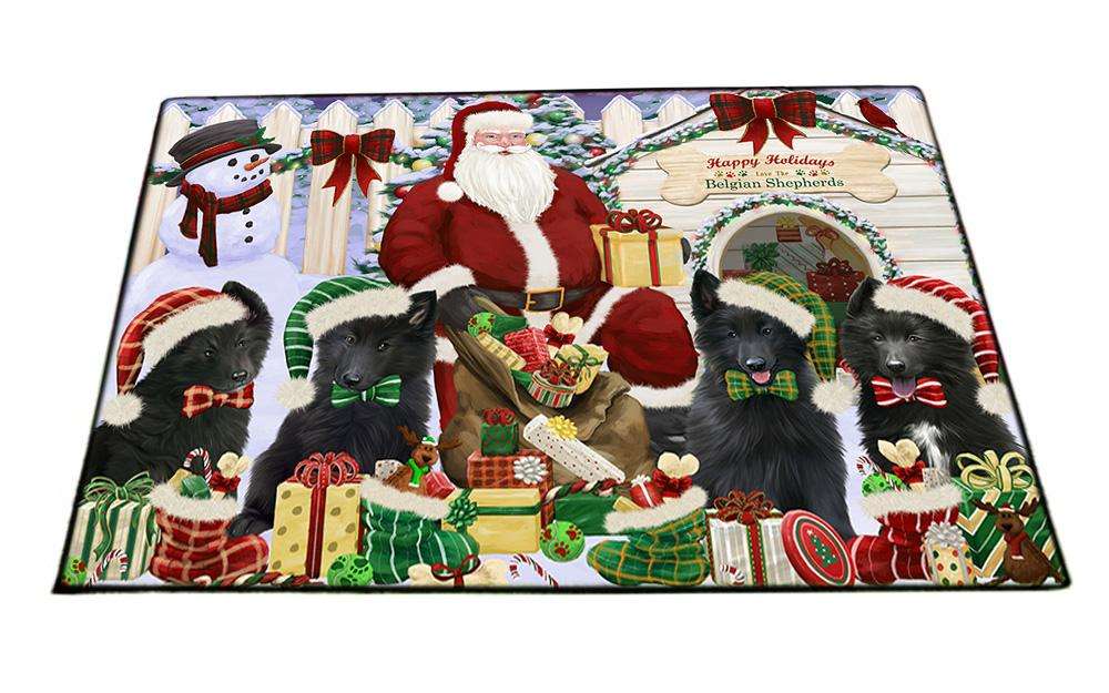 Happy Holidays Christmas Belgian Shepherds Dog House Gathering Floormat FLMS51045