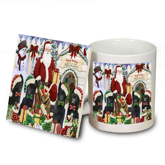 Happy Holidays Christmas Belgian Shepherds Dog House Gathering Mug and Coaster Set MUC51270