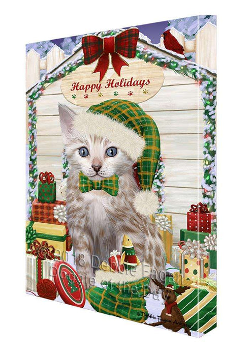 Happy Holidays Christmas Bengal Cat With Presents Canvas Print Wall Art Décor CVS90467