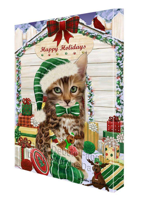 Happy Holidays Christmas Bengal Cat With Presents Canvas Print Wall Art Décor CVS90476