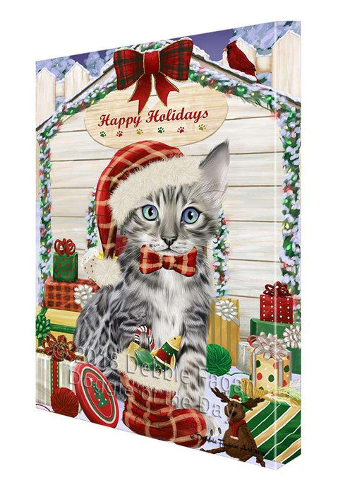 Happy Holidays Christmas Bengal Cat With Presents Canvas Print Wall Art Décor CVS90485