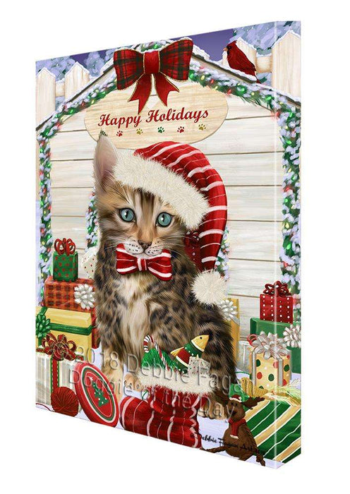 Happy Holidays Christmas Bengal Cat With Presents Canvas Print Wall Art Décor CVS90494