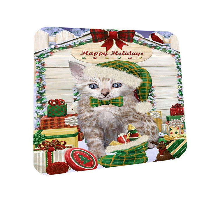Happy Holidays Christmas Bengal Cat With Presents Coasters Set of 4 CST52589