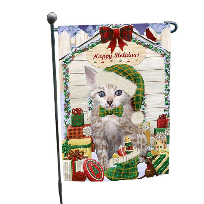 Happy Holidays Christmas Bengal Cat With Presents Garden Flag GFLG52575