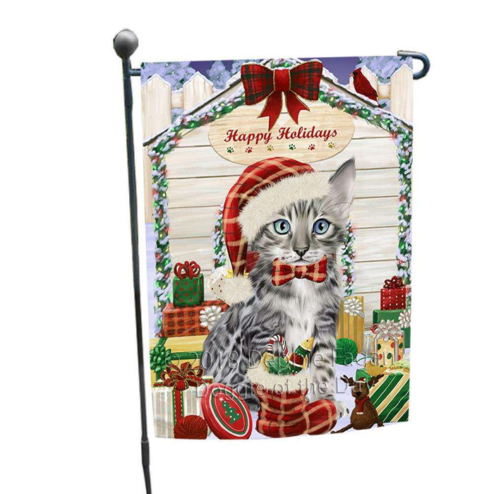 Happy Holidays Christmas Bengal Cat With Presents Garden Flag GFLG52577