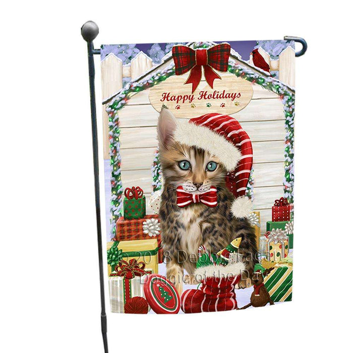 Happy Holidays Christmas Bengal Cat With Presents Garden Flag GFLG52578