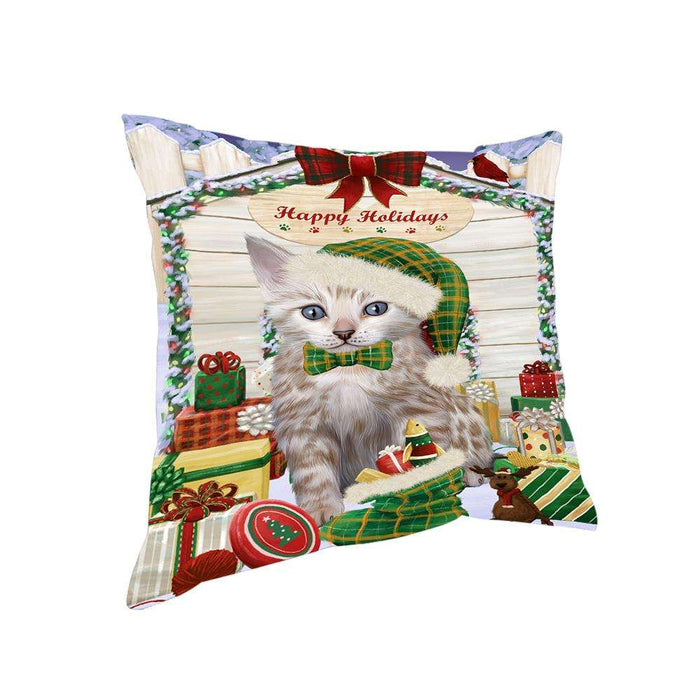 Happy Holidays Christmas Bengal Cat With Presents Pillow PIL66676