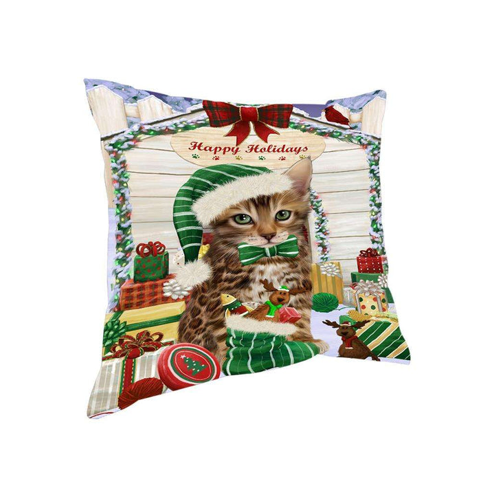 Happy Holidays Christmas Bengal Cat With Presents Pillow PIL66680