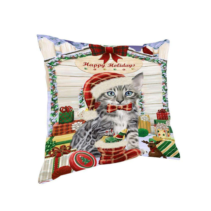 Happy Holidays Christmas Bengal Cat With Presents Pillow PIL66684