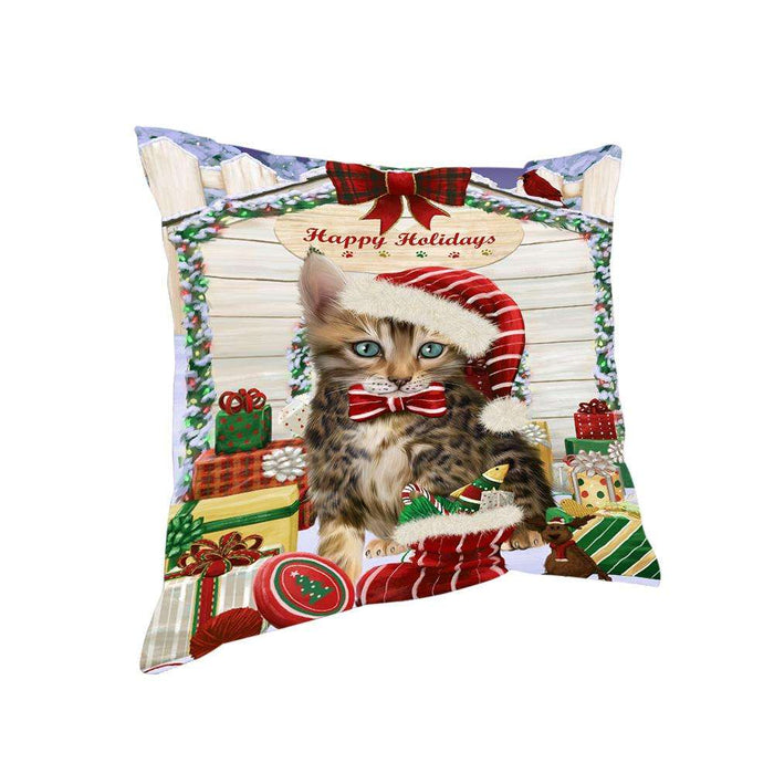 Happy Holidays Christmas Bengal Cat With Presents Pillow PIL66688