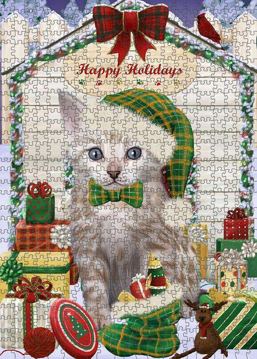 Happy Holidays Christmas Bengal Cat With Presents Puzzle with Photo Tin PUZL61821