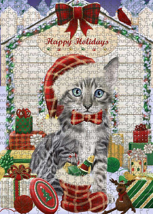 Happy Holidays Christmas Bengal Cat With Presents Puzzle with Photo Tin PUZL61827
