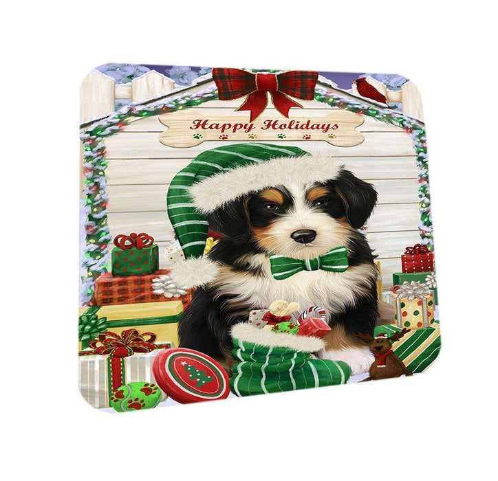 Happy Holidays Christmas Bernedoodle Dog House with Presents Coasters Set of 4 CST51292
