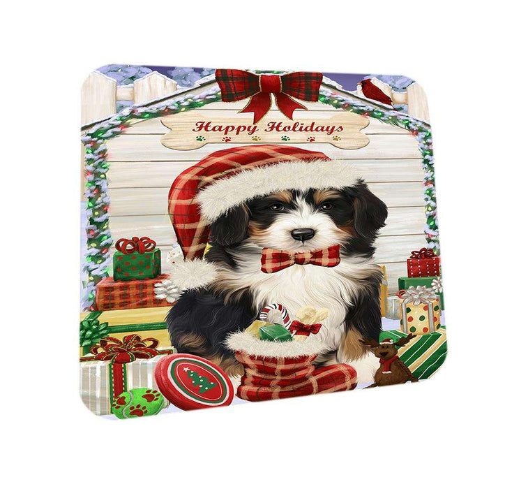 Happy Holidays Christmas Bernedoodle Dog House with Presents Coasters Set of 4 CST51293