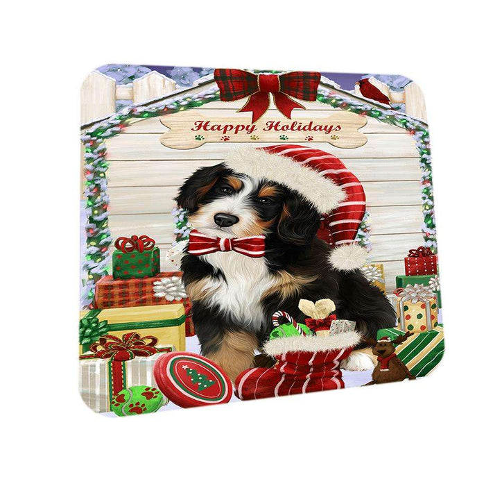 Happy Holidays Christmas Bernedoodle Dog House with Presents Coasters Set of 4 CST51294