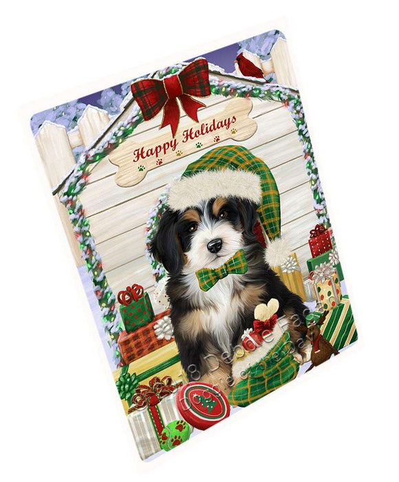 Happy Holidays Christmas Bernedoodle Dog House with Presents Cutting Board C58020