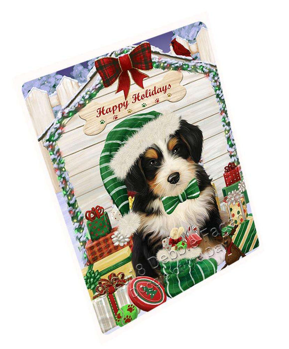 Happy Holidays Christmas Bernedoodle Dog House with Presents Cutting Board C58023