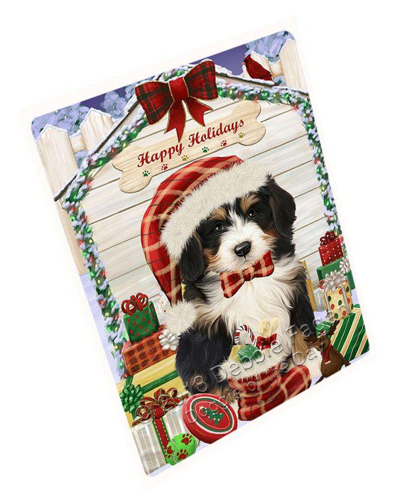 Happy Holidays Christmas Bernedoodle Dog House with Presents Cutting Board C58026