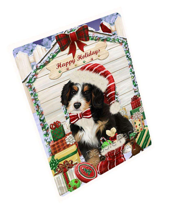 Happy Holidays Christmas Bernedoodle Dog House with Presents Cutting Board C58029