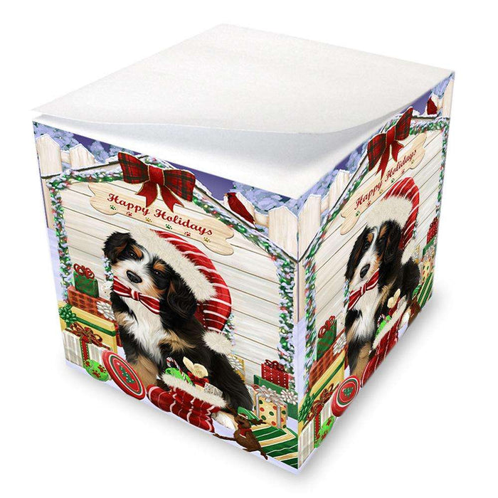 Happy Holidays Christmas Bernedoodle Dog House with Presents Note Cube NOC51335