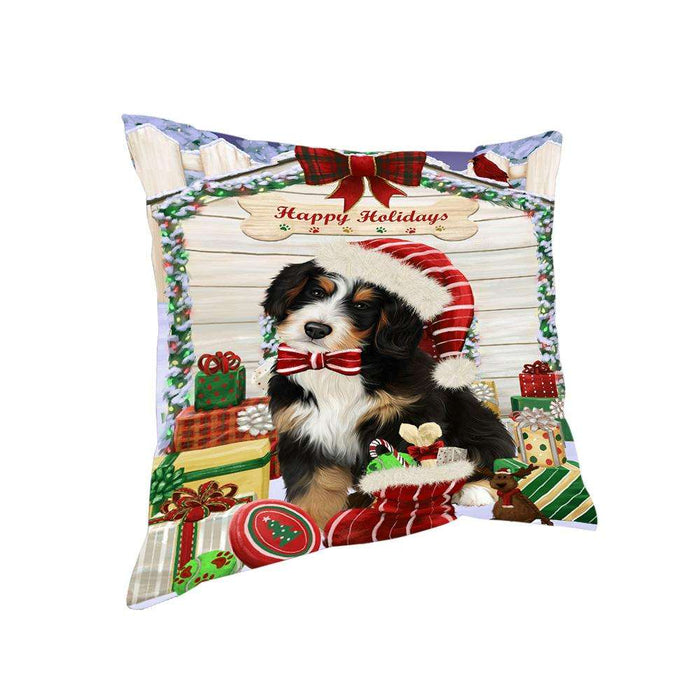 Happy Holidays Christmas Bernedoodle Dog House with Presents Pillow PIL61404