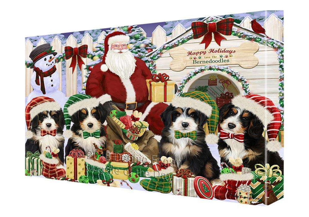 Happy Holidays Christmas Bernedoodles Dog House Gathering Canvas Print Wall Art Décor CVS78101