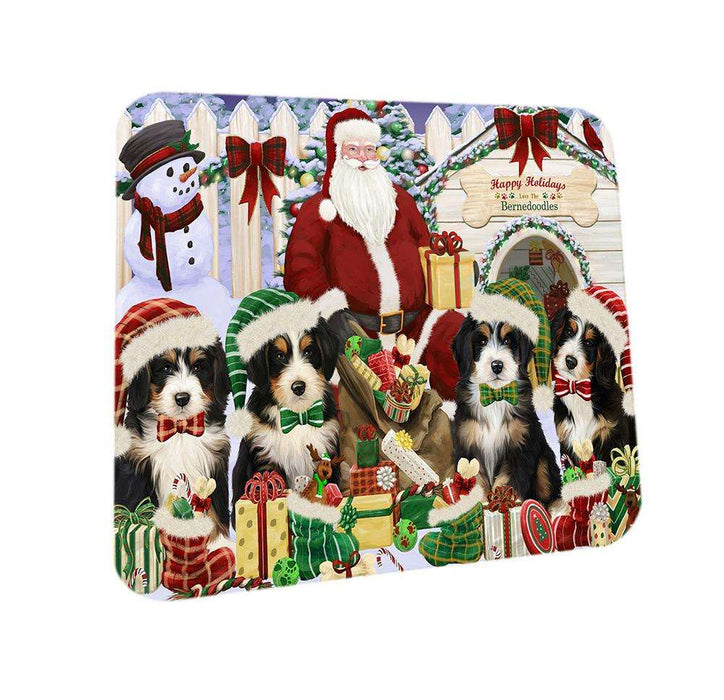 Happy Holidays Christmas Bernedoodles Dog House Gathering Coasters Set of 4 CST51238